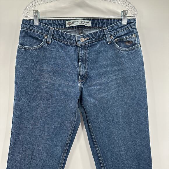 Harley Davidson Jeans Womens 12 Long Blue Boot Cut Biker Moto Grunge Denim - Picture 2 of 16